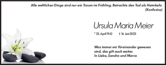 Traueranzeige von Ursula Maria Meier von Allgemeine Zeitung Mainz