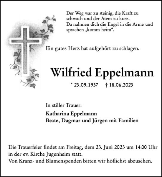 Traueranzeige von Wilfried Eppelmann von Allgemeine Zeitung Mainz