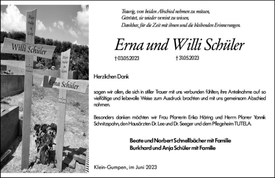 Traueranzeige von Willi Schüler von Bergsträßer Anzeiger