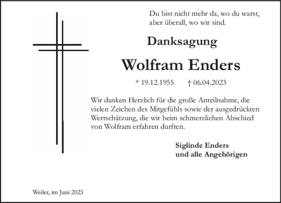 Traueranzeige von Wolfram Enders von Bingen/Ingelheim WOBL inkl. Neue Binger Ztg.