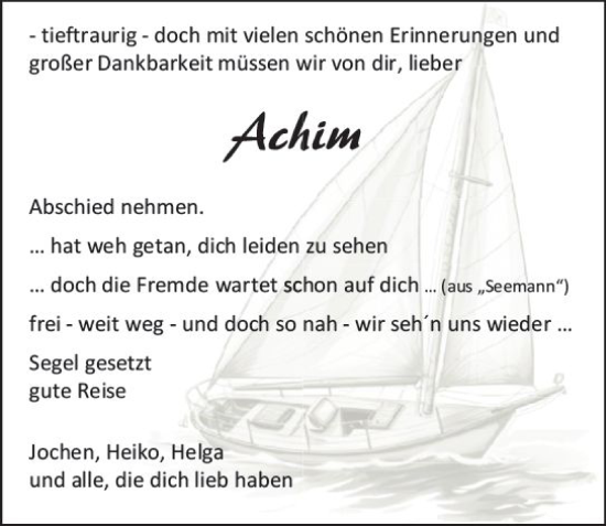 Traueranzeige von Achim  von Wetzlarer Neue Zeitung