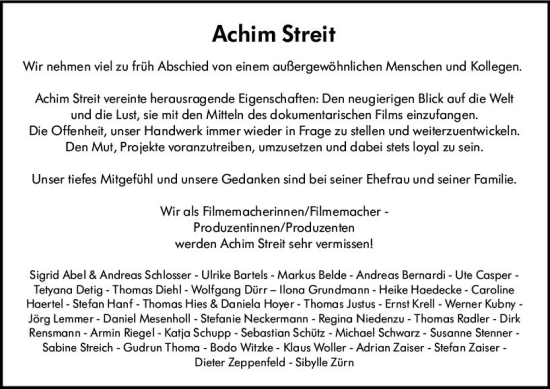 Traueranzeige von Achim Streit von Allgemeine Zeitung Mainz