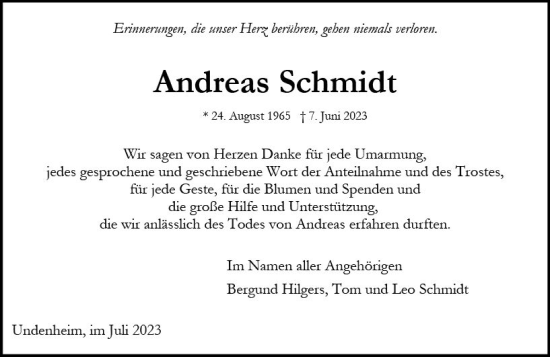 Traueranzeige von Andreas Schmidt von Allgemeine Zeitung Mainz
