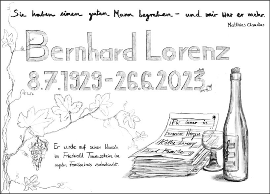 Traueranzeige von Bernhard Lorenz von Wiesbadener Kurier