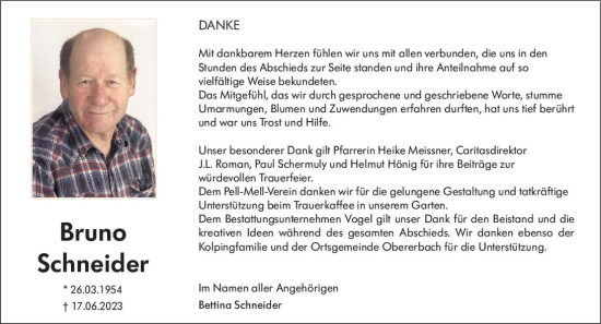 Traueranzeige von Bruno Schneider von Nassauische Neue Presse
