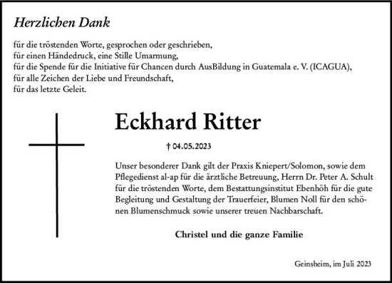Traueranzeige von Eckhardt Ritter von Rüsselsheimer Echo