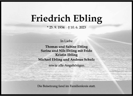 Traueranzeige von Friedrich Ebling von Allgemeine Zeitung Mainz