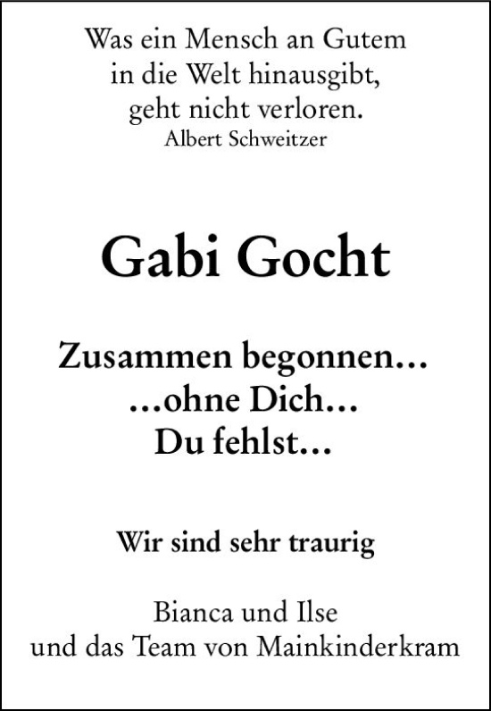 Traueranzeige von Gabi Gocht von Rüsselsheimer Echo