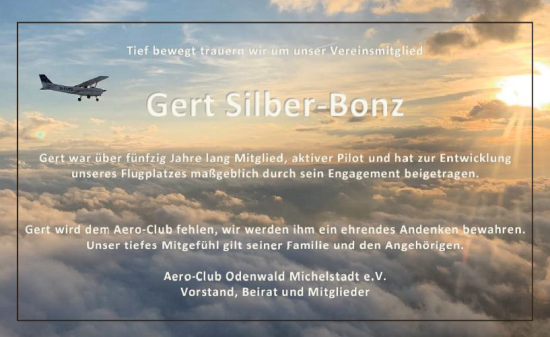 Traueranzeige von Gert Silber-Bonz von Odenwälder Echo