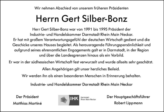Traueranzeige von Gert Silber-Bonz von Starkenburger Echo
