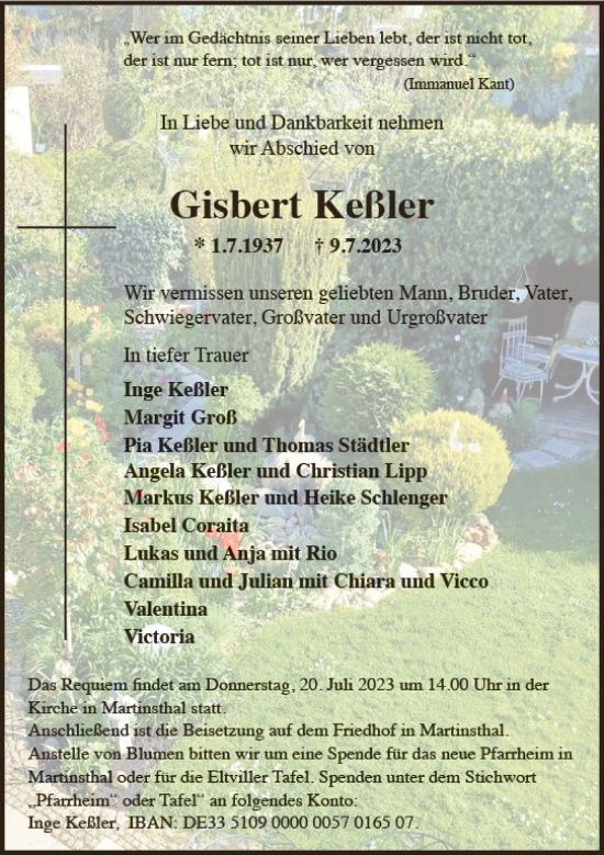 Traueranzeige von Gisbert Keßler von Wiesbadener Kurier
