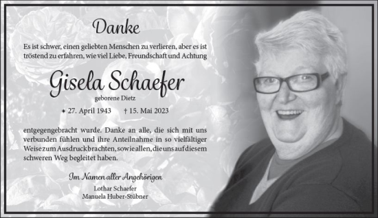 Traueranzeige von Gisela Schaefer von Allgemeine Zeitung Mainz Traueranzeige von Gisela Schaefer von Allgemeine Zeitung Mainz