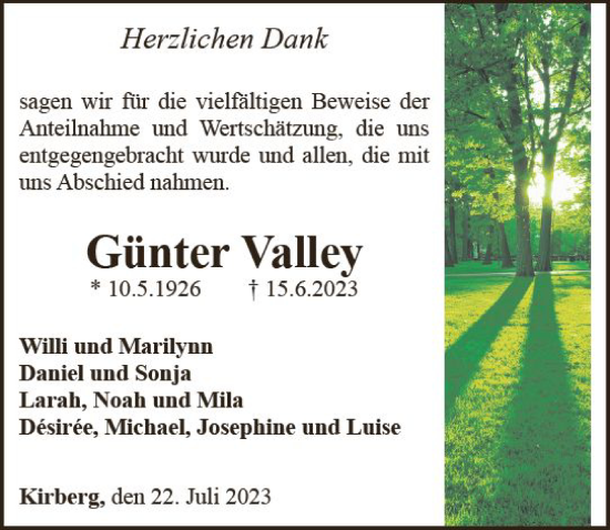 Traueranzeige von Günter Valley von Nassauische Neue Presse