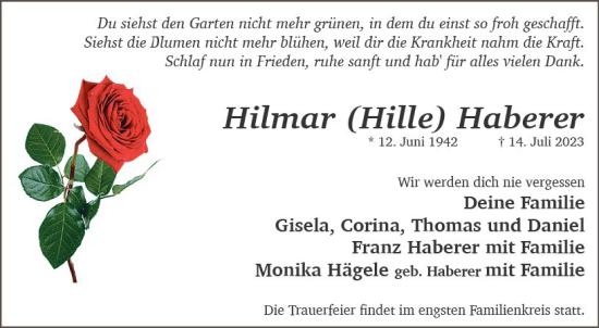 Traueranzeige von Hamar Haberer von Wiesbadener Kurier