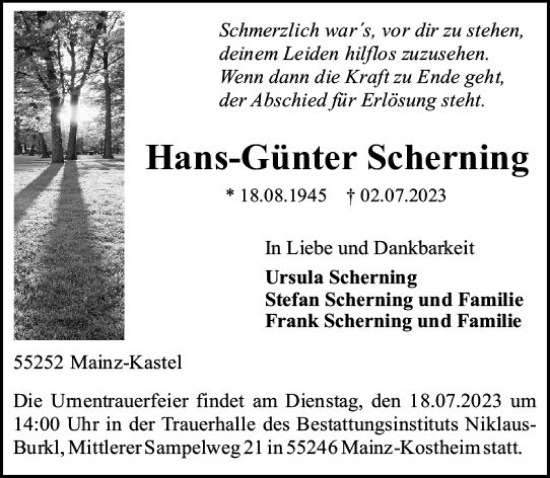 Traueranzeige von Hans-Günter Scherning von Allgemeine Zeitung Mainz