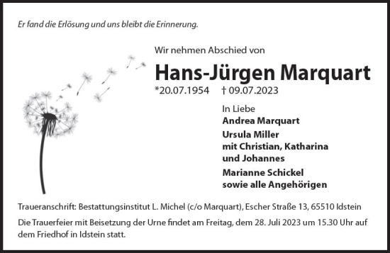 Traueranzeige von Hans-Jürgen Marquart von Idsteiner Land/Untertaunus