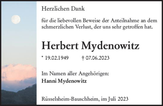 Traueranzeige von Herbert Mydenowitz von Rüsselsheimer Echo