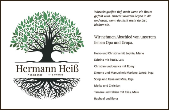 Traueranzeige von Hermann Heiß von VRM Trauer