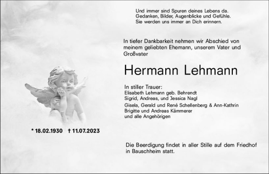 Traueranzeige von Hermann Lehmann von Rüsselsheimer Echo