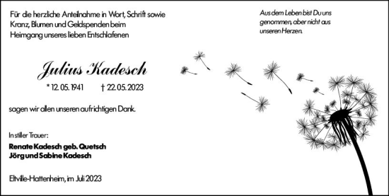 Traueranzeige von Julius Kadesch von Rheingau Kurier