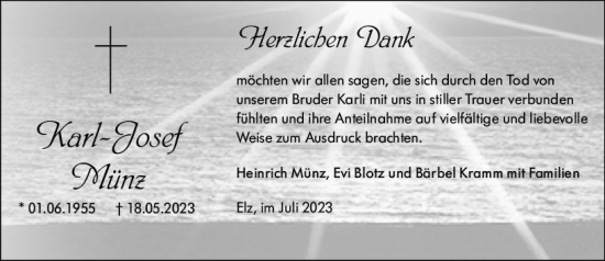 Traueranzeige von Karl-Josef Münz von Nassauische Neue Presse