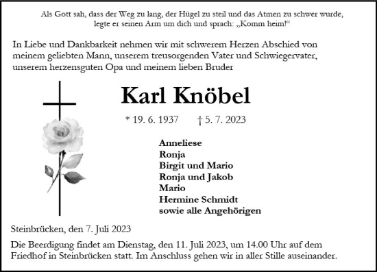Traueranzeige von Karl Knöbel von Dill Block