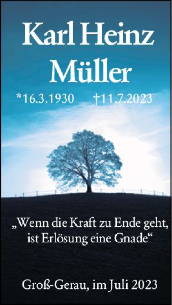 Traueranzeige von Karl Heinz Müller von Groß-Gerauer Echo