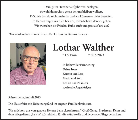 Traueranzeige von Lothar Walther von Rüsselsheimer Echo