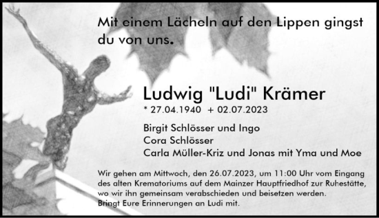 Traueranzeige von Ludwig  Krämer von Allgemeine Zeitung Mainz