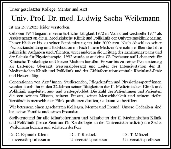 Traueranzeige von Ludwig Sacha Weilemann von Allgemeine Zeitung Mainz
