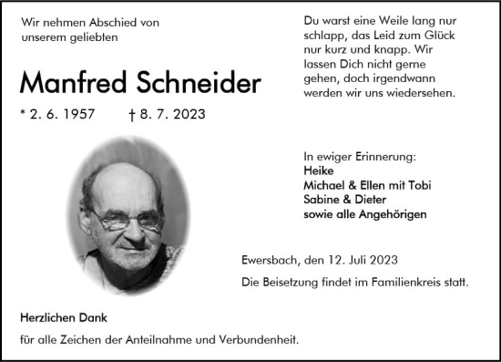 Traueranzeige von Manfred Schneider von Dill Block