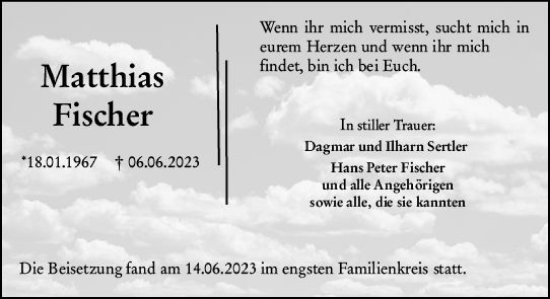 Traueranzeige von Matthias Fischer von Darmstädter Echo