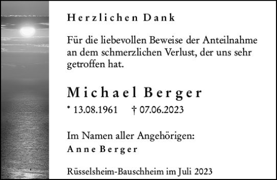 Traueranzeige von Michael Berger von Rüsselsheimer Echo