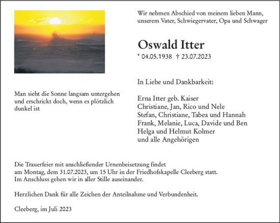 Traueranzeige von Oswald Itter von Wetzlarer Neue Zeitung Traueranzeige von Oswald Itter von Wetzlarer Neue Zeitung