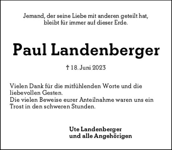 Traueranzeige von Paul Landenberger von Allgemeine Zeitung Mainz