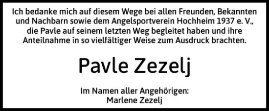 Traueranzeige von Pavle Zezelj von Hochheimer Zeitung