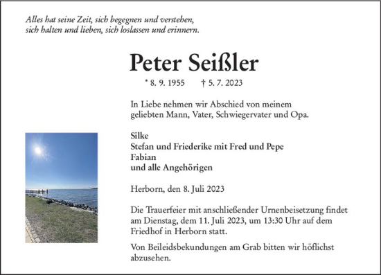 Traueranzeige von Peter Seißler von Dill Block