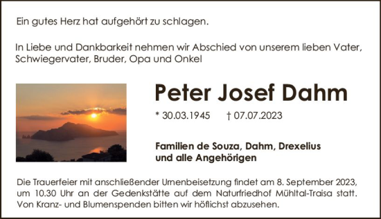 Traueranzeige von Peter Josef Dahm von Darmstädter Echo