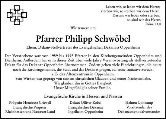 Traueranzeige von Philipp Schwöbel von Allgemeine Zeitung Bingen/Ingelheim
