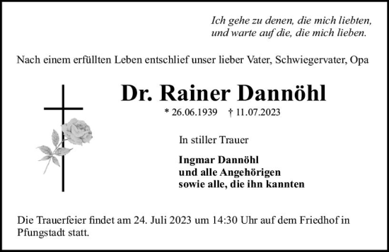 Traueranzeige von Rainer Dannöhl von Darmstädter Echo