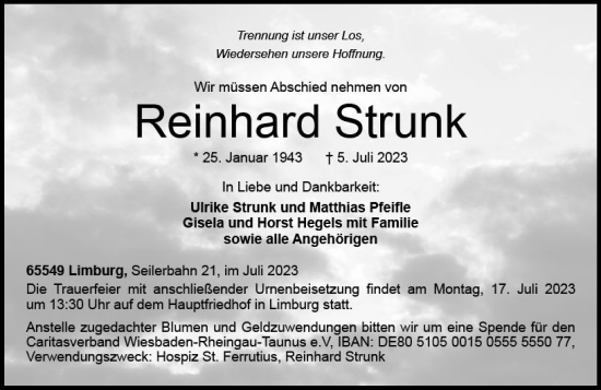 Traueranzeige von Reinhard Strunk von Nassauische Neue Presse