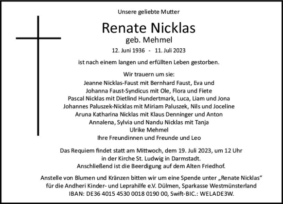 Traueranzeige von Renate Nicklas von Darmstädter Echo