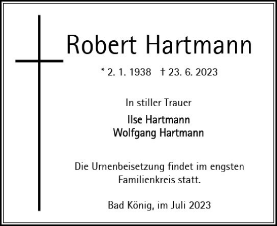Traueranzeige von Robert Hartmann von Odenwälder Echo