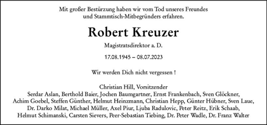 Traueranzeige von Robert Kreuzer von Wiesbadener Kurier