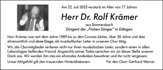 Traueranzeige von Rolf Krämer von Dill Block Traueranzeige von Rolf Krämer von Dill Block