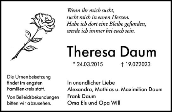 Traueranzeige von Theresa Daum von Darmstädter Echo