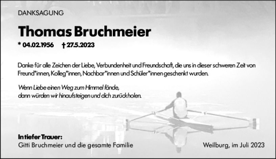 Traueranzeige von Thomas Bruchmeier von Weilburger Tageblatt