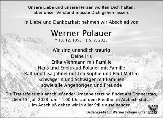 Traueranzeige von Werner Polauer von Wetzlarer Neue Zeitung