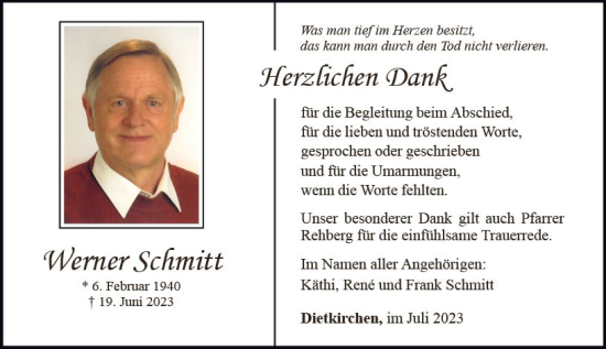 Traueranzeige von Werner Schmitt von Nassauische Neue Presse