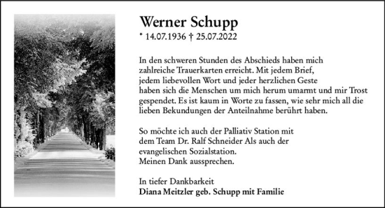 Traueranzeige von Werner Schupp von Allgemeine Zeitung Alzey